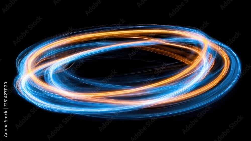 Blue orange light trails, dark background, abstract art, design element Blue orange light trails, dark background, abstract art, design element