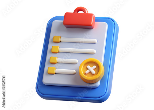 A Cheerful Checklist With A Rejected Task, Showing A Playful 3d Design And Bright Color Palette Isolated on Transparent Background