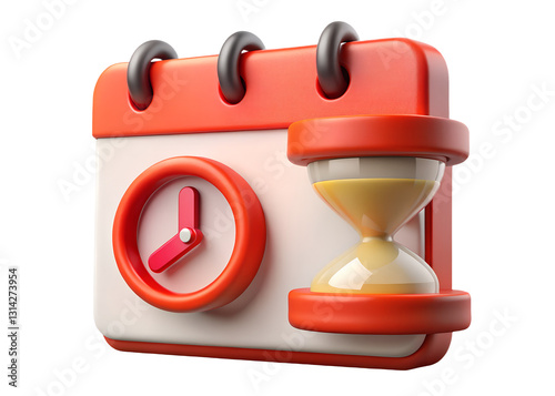 A Vibrant Red Calendar With An Hourglass Signifying The Fleeting Nature Of Time, Rendered In A Playful 3d Style Isolated on Transparent Background