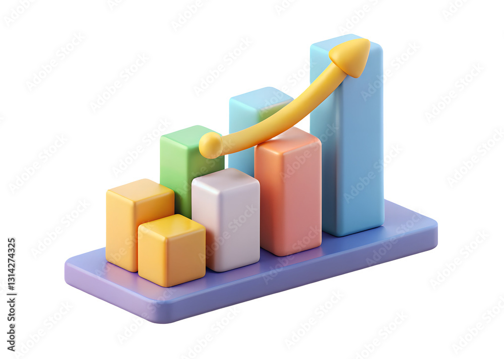 A Vibrant Upward Trend Joyfully Depicted With Pastel-colored Blocks And A Golden Arrow Soaring High Showcasing Growth And Success In A Playful 3d Design Isolated on Transparent Background A Vibrant Upward Trend Joyfully Depicted With Pastel-colored Blocks And A Golden Arrow Soaring High Showcasing Growth And Success In A Playful 3d Design Isolated on Transparent Background