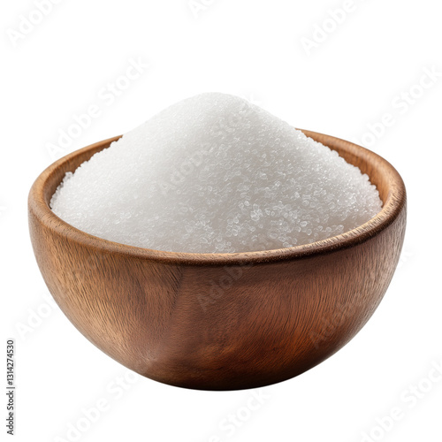 wooden bowl with white sugar isolated on transparent background Generative Ai.
