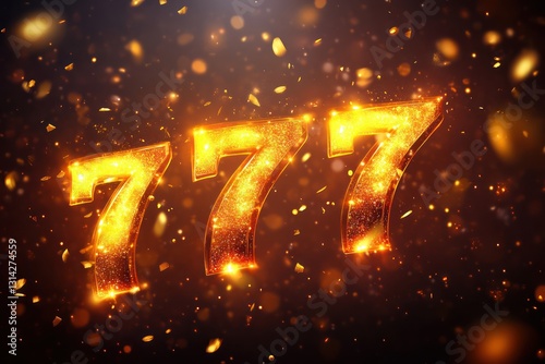 Elegant casino banner with glowing '777' and golden confetti, creating a festive gambling atmosphere.