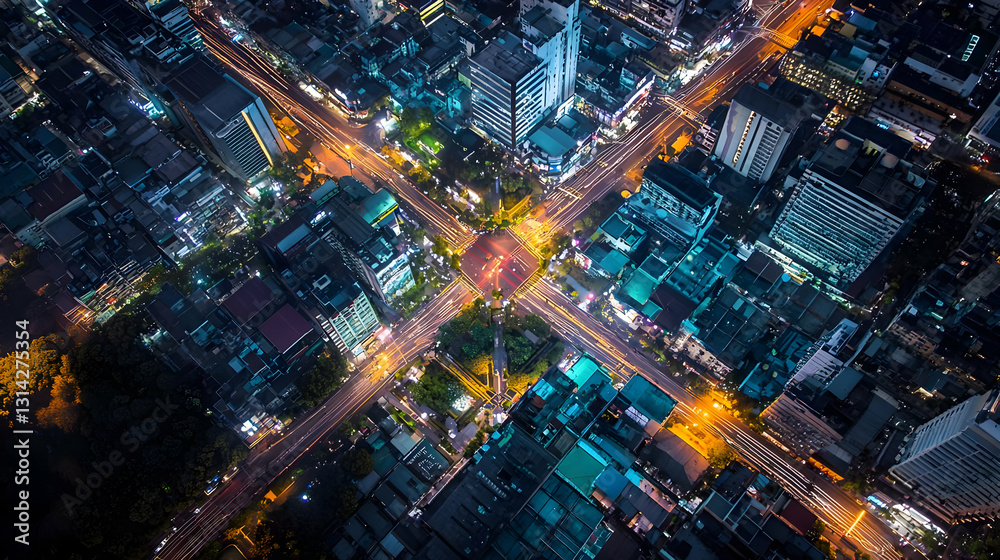 Pixel Art Style Aerial View Of A Busy City Intersection At Night With Colorful Traffic And Buildings Pixel Art Style Aerial View Of A Busy City Intersection At Night With Colorful Traffic And Buildings