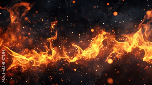 Fierce flames and fiery particles on a transparent background