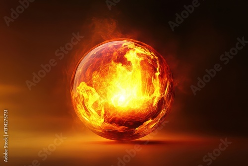 Fiery red and yellow ball, intense and isolated