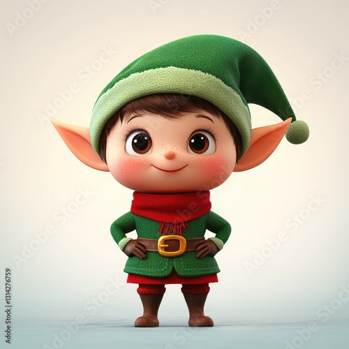 Cheerful Christmas Elf Character Illustration in Soft Pastel Colors