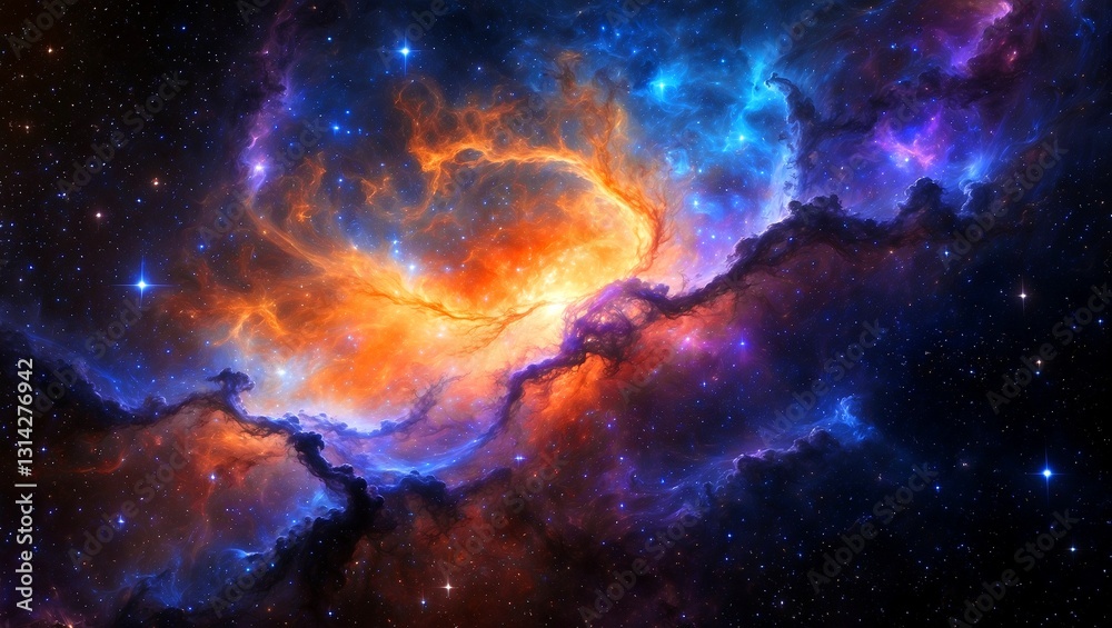 A vibrant cosmic scene of swirling nebula colors A vibrant cosmic scene of swirling nebula colors