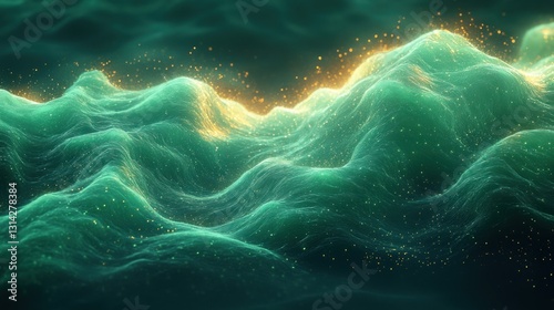 Dynamic Green Energy Waves Background with Glowing Effects and Fluid Forms