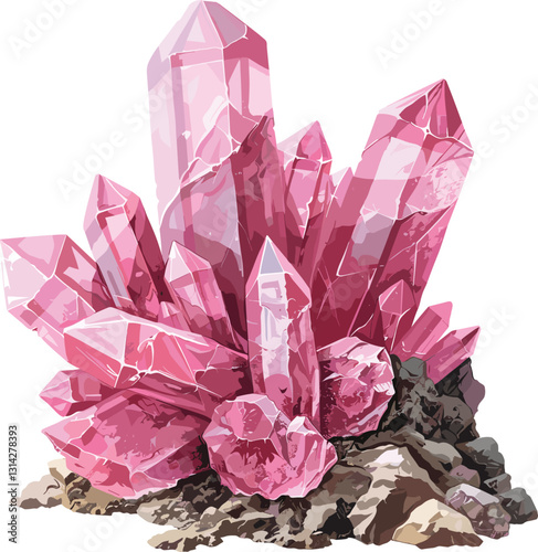 Vintage Quartz Rose mineral illustration, old-style vector, transparent background, crystal texture, gemstone art, rose quartz design, retro mineral, antique style, abstract gemstone