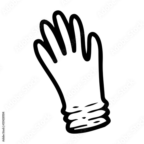 Sterile glove. Hand drawn doodle. Medical hygiene instrument for surgery. Hospital equipment. Vector outline art illustration.