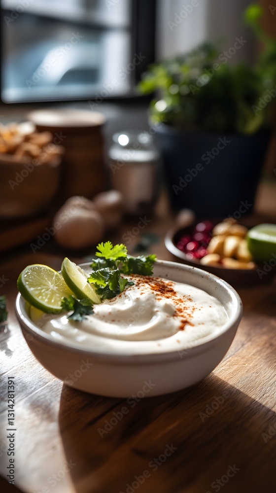 Cashew cream with lime and cilantro. Cashew cream with lime and cilantro.