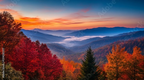 Autumnal Mountains at Sunrise: A Scenic Vista of Nature's Splendor