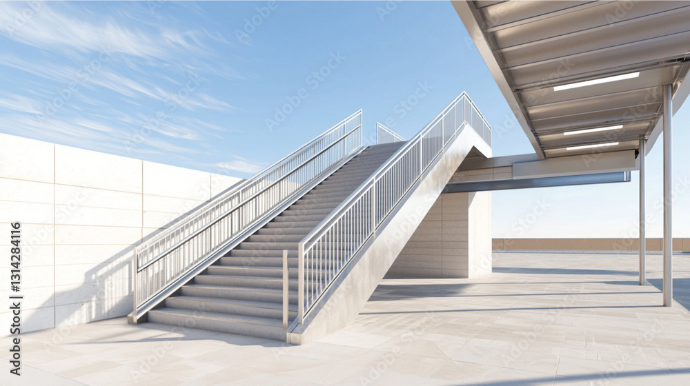 Fototapeta premium A modern, airy corridor features large glass panels and a minimalistic design, creating a bright and open atmosphere.