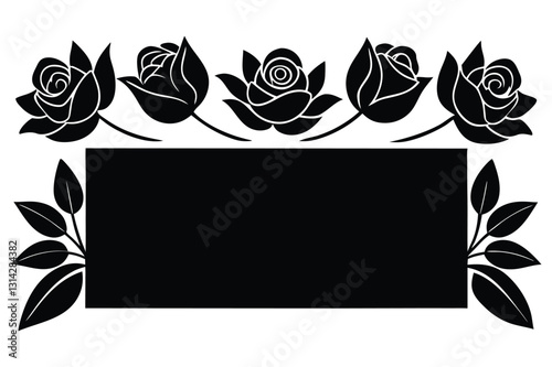 Vintage floral frame with roses in black and white