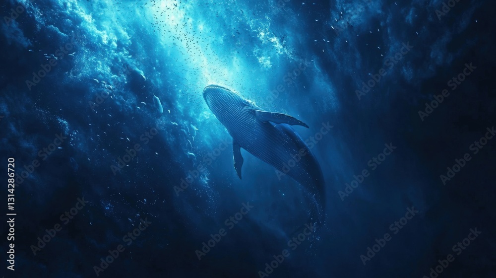 Naklejka premium Whale in Deep Ocean