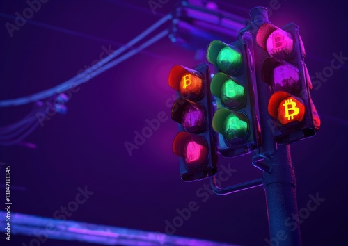 Traffic Light in Bitcoin Theme with Neon Background