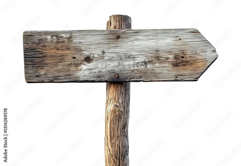 Naklejka premium Vintage wooden guidepost sign with empty space for direction and information against a white or transparent background