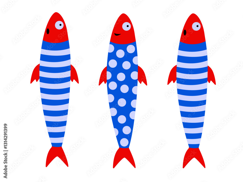 Tres divertidas sardinas de Málaga.
