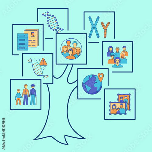 Family tree and inheritance poster. Vector illustration