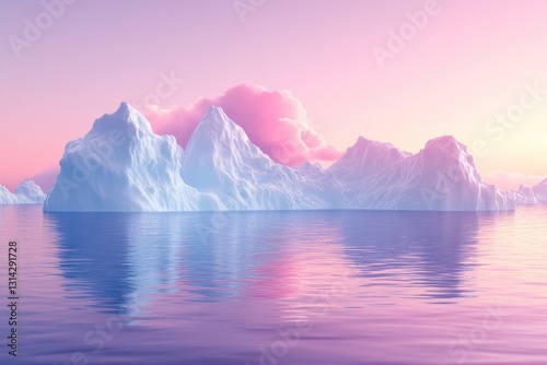 Majestic iceberg landscape reflects in a tranquil watery environment scene