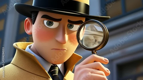The Intriguing Detective: A 3D Animated Close-Up