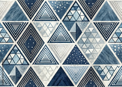 Abstract Tilt-Shift Geometric Pattern - Dark Navy Blue Silver