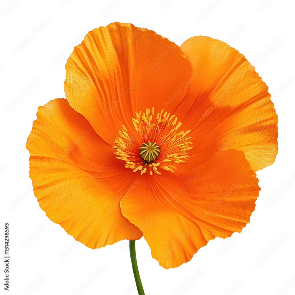 Radiant Bloom: A vibrant orange poppy, its delicate petals unfurling to reveal a golden heart, captured in a stunning close-up that celebrates nature's exquisite artistry. Radiant Bloom: A vibrant orange poppy, its delicate petals unfurling to reveal a golden heart, captured in a stunning close-up that celebrates nature's exquisite artistry.