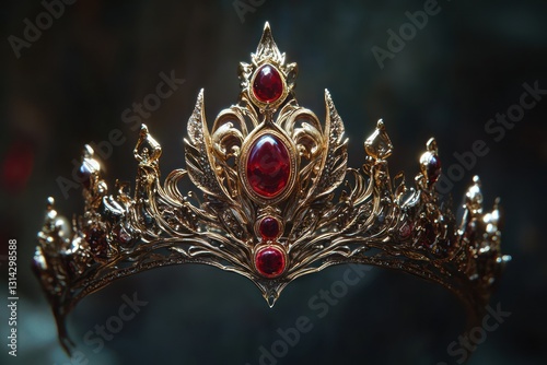 Regal gold and red crown, opulent and isolated
