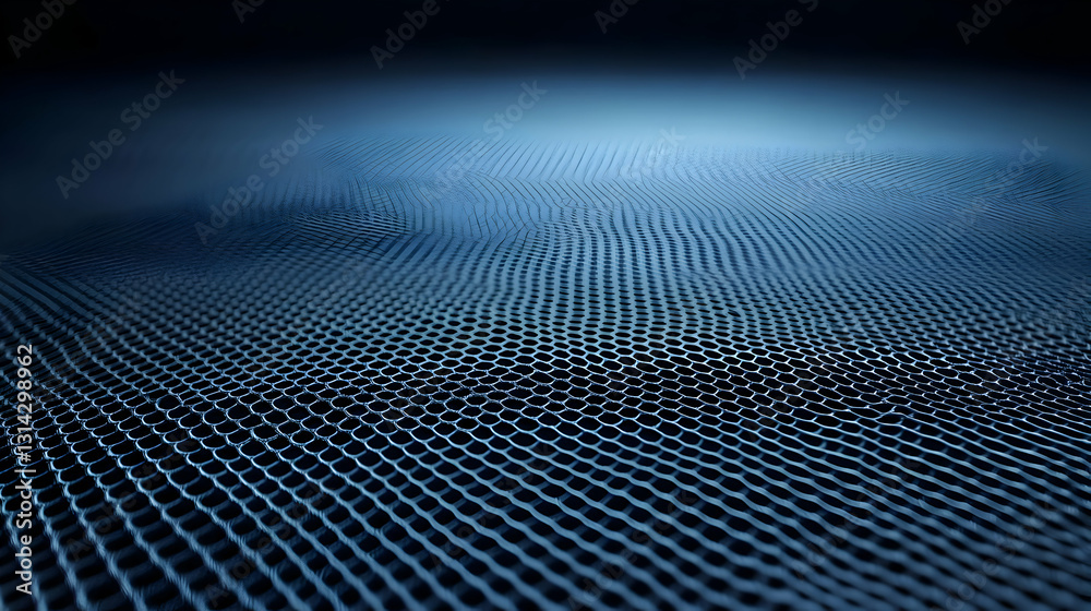 Dark Blue Digital Landscape With 3D Rendered Grid Mesh Network In Abstract Futuristic Technology Background With Depth Of Field Dark Blue Digital Landscape With 3D Rendered Grid Mesh Network In Abstract Futuristic Technology Background With Depth Of Field