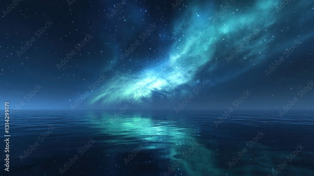Fototapeta premium Night sky nebula reflecting on a calm sea