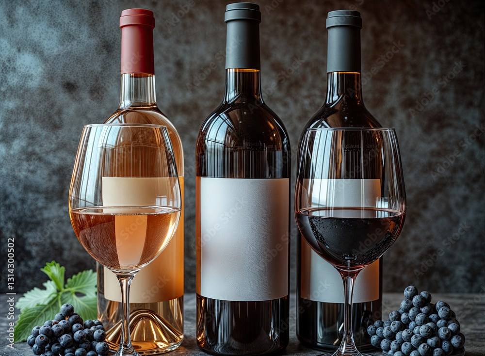 Three bottles of wine, each with a blank label, sit ready to be filled with the perfect vintage.