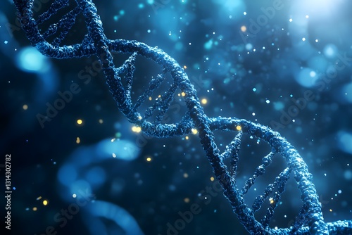 Spiral DNA structure on blue background.