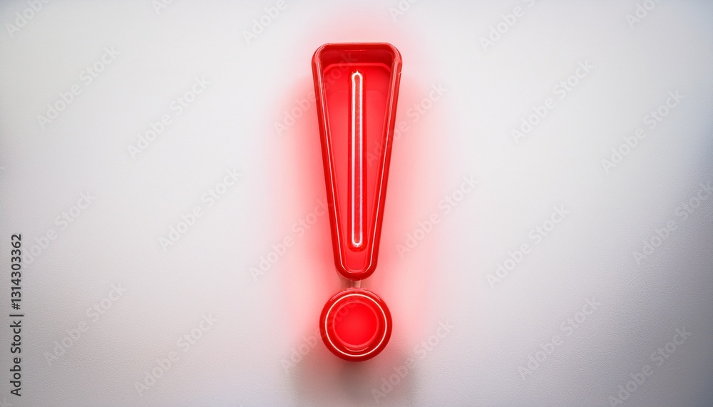 붉은색 네온 스타일의 '!' 기호가 빛나는 배경화면