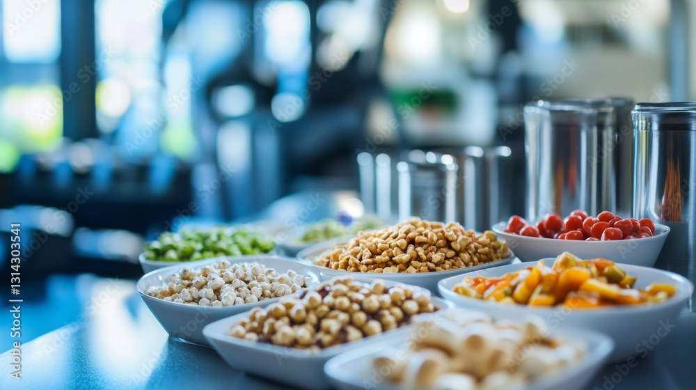 Fototapeta premium Protein-rich foods neatly arranged, symbolizing fitness and balanced nutrition for an active lifestyle.