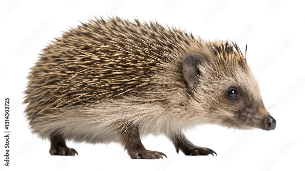 Fototapeta premium hedgehog, showcasing its spiky quills and small, curious eyes isolated transparent background