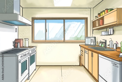 Sleek Scandinavian kitchen with minimalist design, neutral color palette, and abundant natural light.