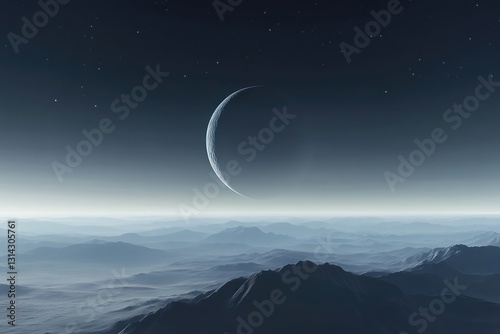 Solitary moon against a transparent night sky