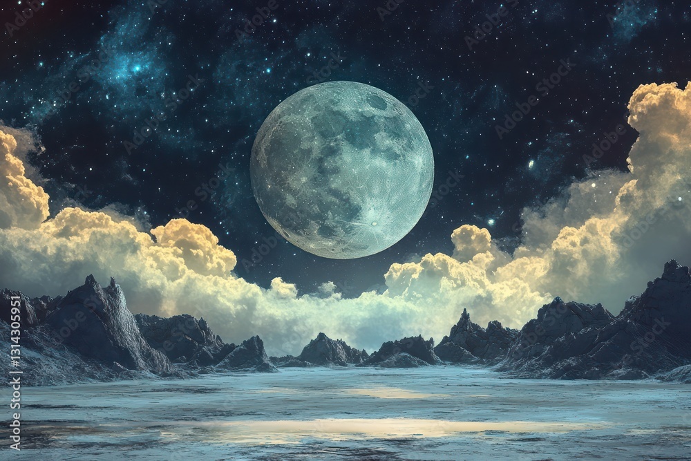 Naklejka premium Solitary moon against a transparent night sky