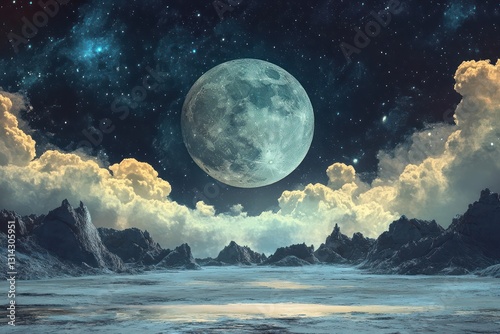 Solitary moon against a transparent night sky