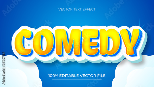 Comedy cartoon style 3d text effect editable with blue and cloud background