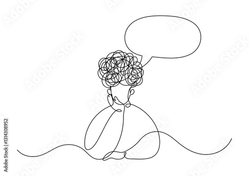 Thinking man. Communication concept. Continuous line drawing.