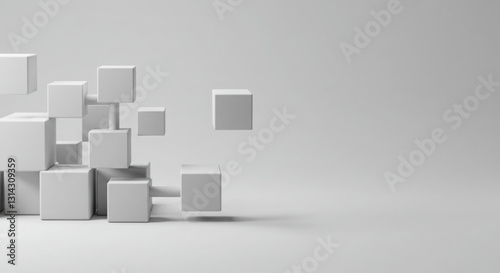 Fototapeta Naklejka Na Ścianę i Meble -  Abstract 3d Render Of White Cubes Geometric Design