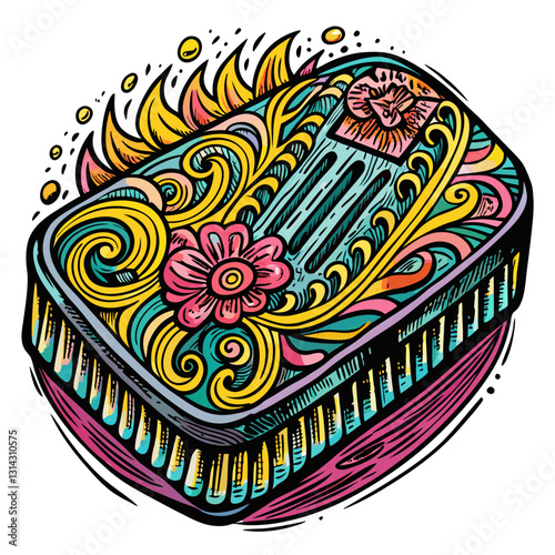Colorful Tattoo Inspired Soap Bar Floral and Swirl Art Design