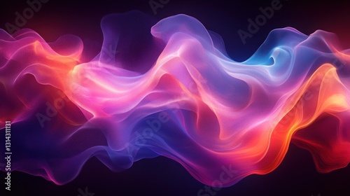 Dynamic Flowing Neon Light Waves in Dark Abstract Background