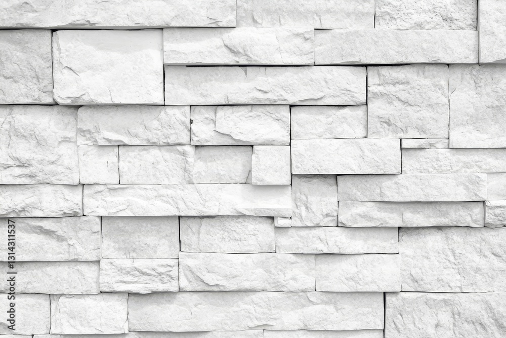 Fototapeta premium Old white brick wall background, wide panorama of masonry