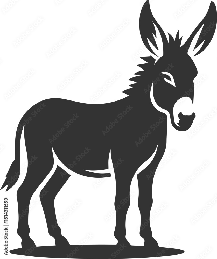 Donkey with ears pinned back and looking alert vector silhouette animal design Donkey with ears pinned back and looking alert vector silhouette animal design