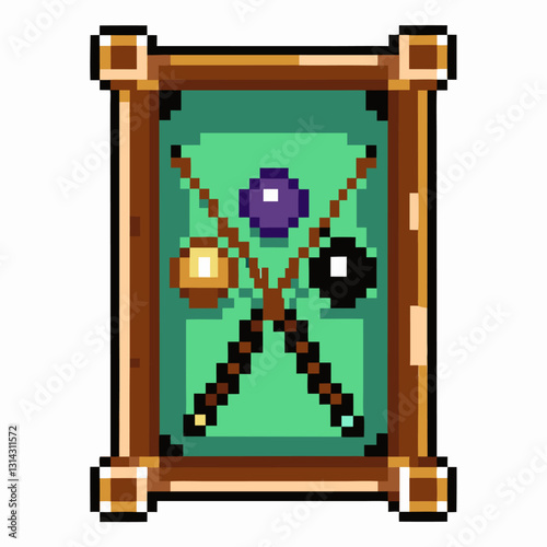 Retro Pixel Art Billiards Table with Cues and Balls