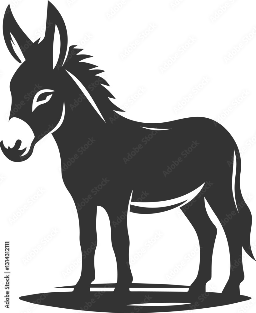 Donkey with ears pinned back and looking alert vector silhouette animal design Donkey with ears pinned back and looking alert vector silhouette animal design