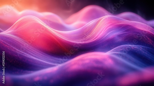 Vibrant Purple and Pink Abstract Waves with Glow on Black Background