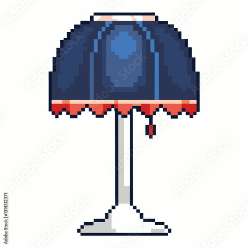 Retro Pixel Art Lamp with Blue Shade and Ornate Details